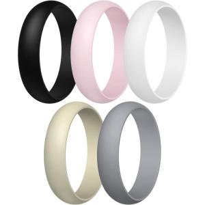 Egnaro Women’s Silicone Band Rings 5.5mm Width 3.5mm Thickness, Flexible Workout Rubber Wedding Sets Vaiours Sizes(SETA3-Black  Whitepink  White  Cream Beige  Light Gray)