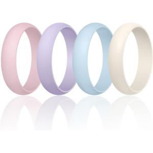Egnaro Women’s Silicone Band Rings 5.5mm Width 3.5mm Thickness, Flexible Workout Rubber Wedding Sets Vaiours Sizes(SETA5-Blush Pink  Light Purple  Arctic Ice  Ivory)