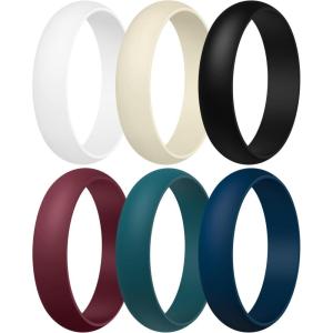 Egnaro Women’s Silicone Band Rings 5.5mm Width 3.5mm Thickness, Flexible Workout Rubber Wedding Sets Vaiours Sizes(SETB1-Maroon  Nude  Sea Blue  Black  White  Jade Green)