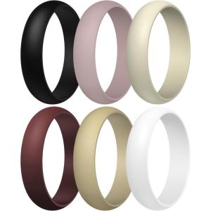 Egnaro Women’s Silicone Band Rings 5.5mm Width 3.5mm Thickness, Flexible Workout Rubber Wedding Sets Vaiours Sizes(SETB2-Black  Light Pink  Cream Beige  Caramel  Soybean  White)
