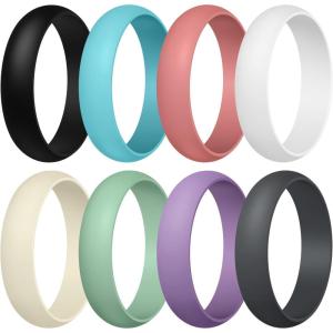 Egnaro Women’s Silicone Band Rings 5.5mm Width 3.5mm Thickness, Flexible Workout Rubber Wedding Sets Vaiours Sizes(SETC3-White  Nude  Coral Red  Mist Green  Lapis Blue  Orchid Haze  Black  Black Gray)