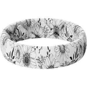 Egnaro Women’s Silicone Statement Rings, 5.2mm Wide 2mm Thick Rubber Printed Floral Wedding Bands For Her Size 4-12(SETF-Botanical Ink Blooms​)