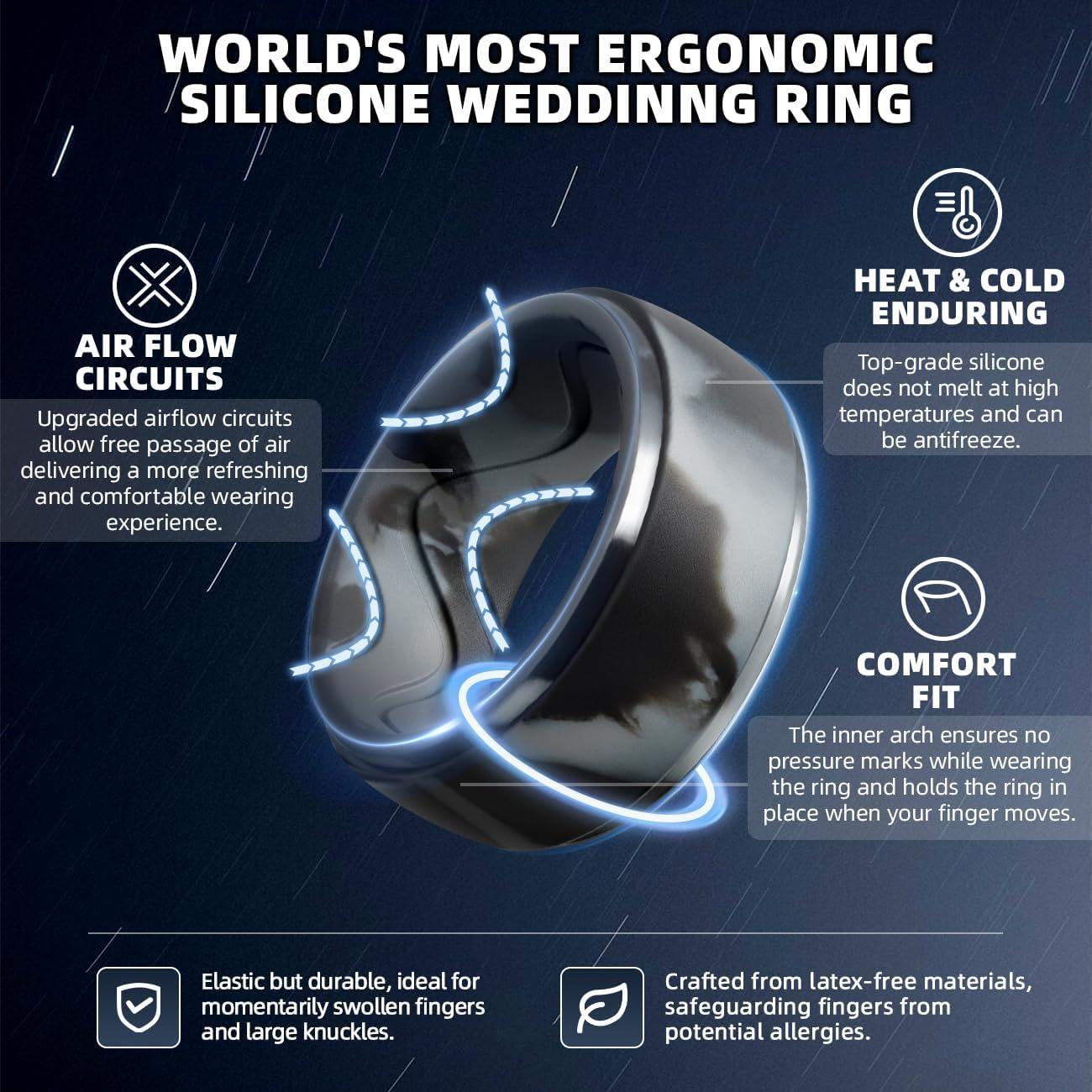 imageEgnaro Mens Silicone Rings 10mm Wide 25mm Thick Rubber Wedding Bands with Inner Arc Ergonomic Breathable Design 1457 Variety MultipackSETA2Black Dark Silver Black Gray Bronze Coffee Brown Black Gray Camo Midnight Blue