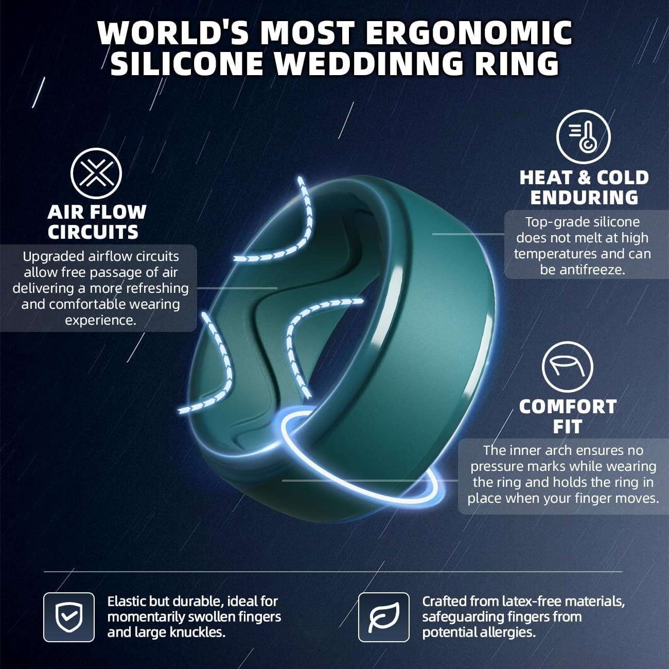 imageEgnaro Mens Silicone Rings 10mm Wide 25mm Thick Rubber Wedding Bands with Inner Arc Ergonomic Breathable Design 1457 Variety MultipackSETHLight Gray Maroon Emerald Green deep blue Dark Brown Black Gray Black