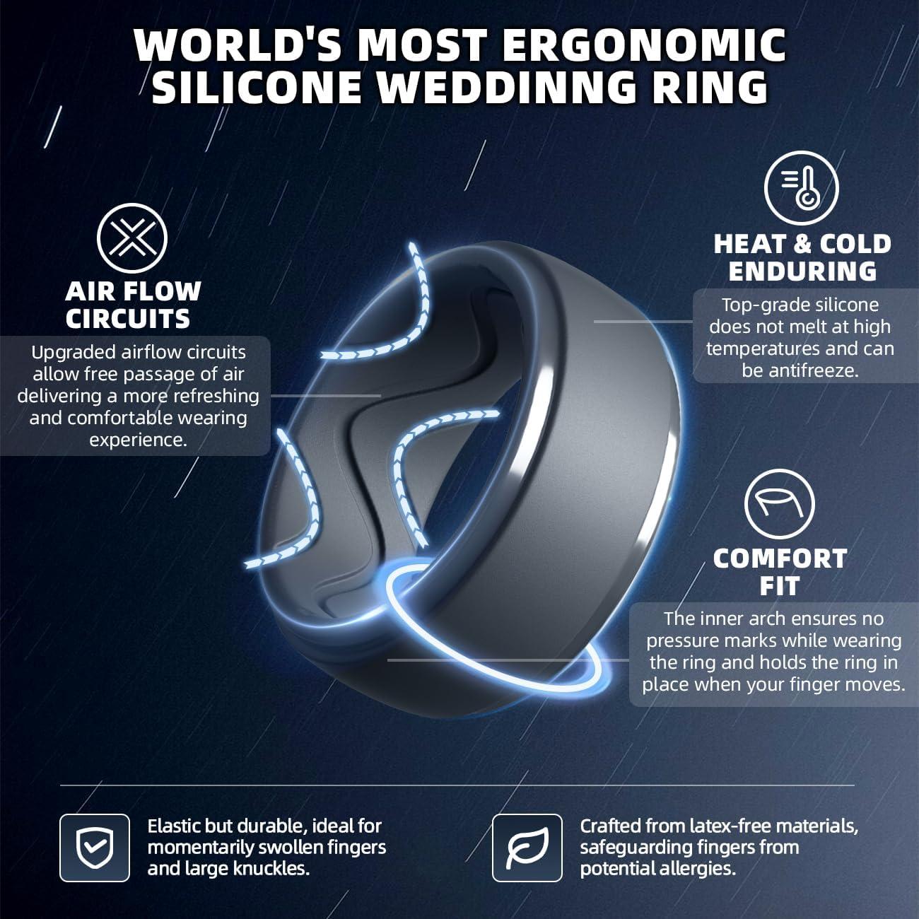 imageEgnaro Mens Silicone Rings 10mm Wide 25mm Thick Rubber Wedding Bands with Inner Arc Ergonomic Breathable Design 1457 Variety MultipackSETJBlack Gray Blue Gray Black GrayBlack Camo Black