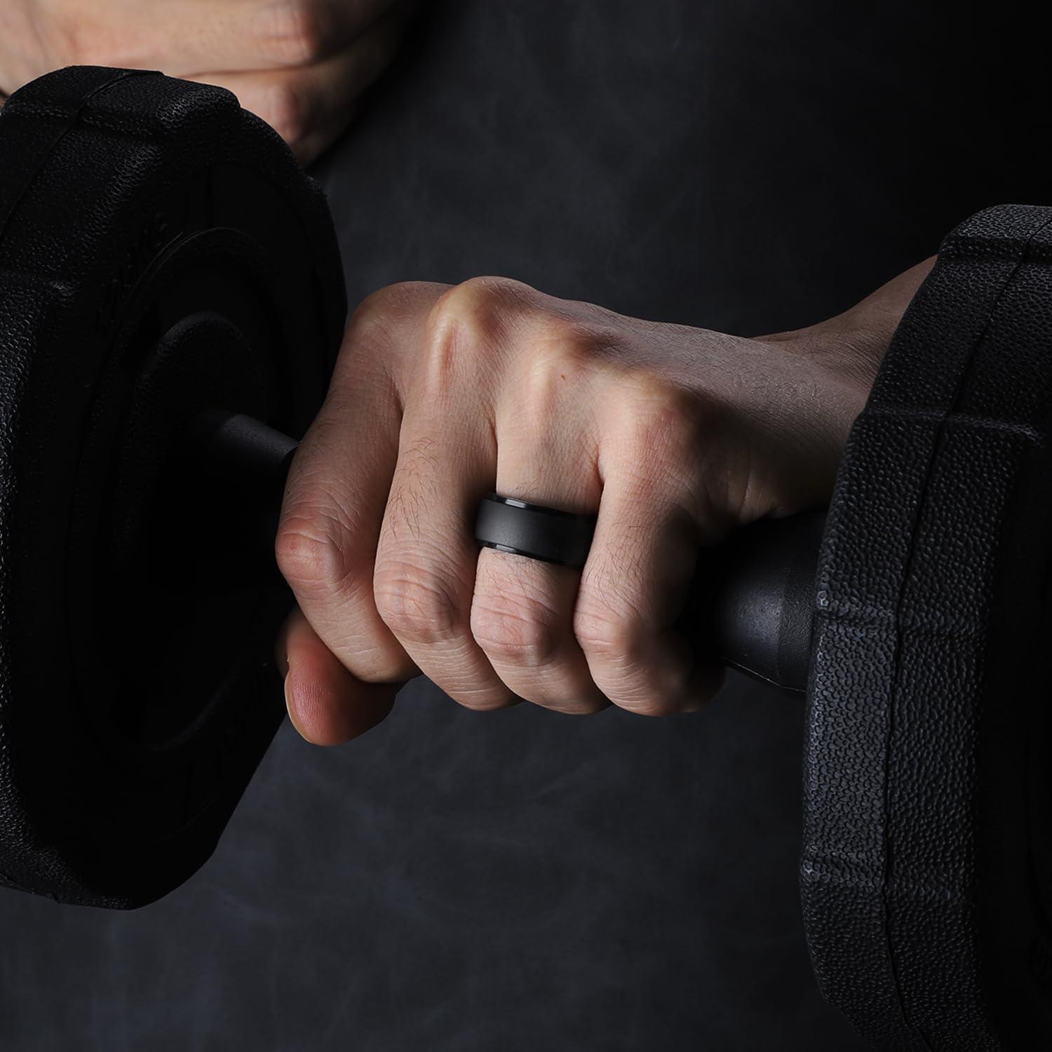 imageEgnaro Mens Silicone Rings 10mm Wide 25mm Thick Rubber Wedding Bands with Inner Arc Ergonomic Breathable Design 1457 Variety MultipackSETKBlack Black Black Black Black Black Black