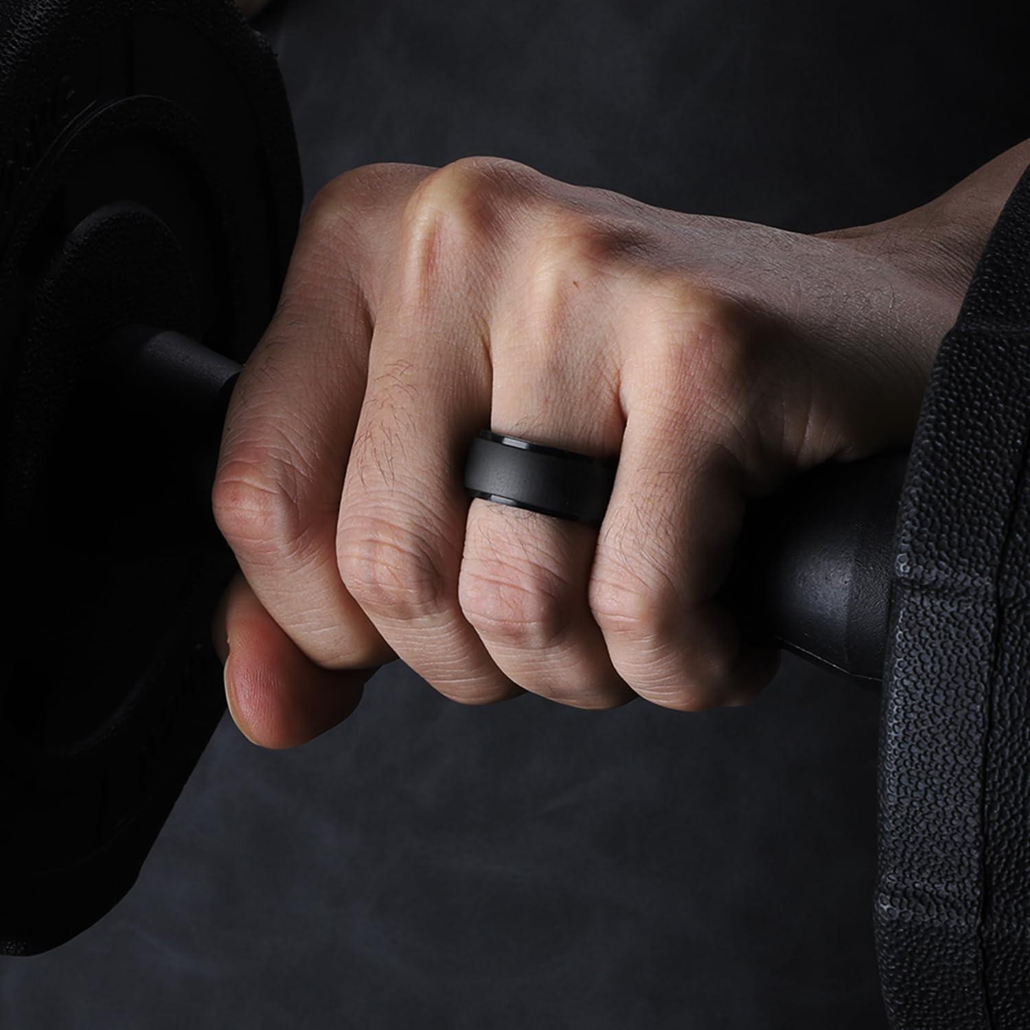 imageEgnaro Mens Silicone Rings 10mm Wide 25mm Thick Rubber Wedding Bands with Inner Arc Ergonomic Breathable Design 1457 Variety MultipackSETMBlack Silver