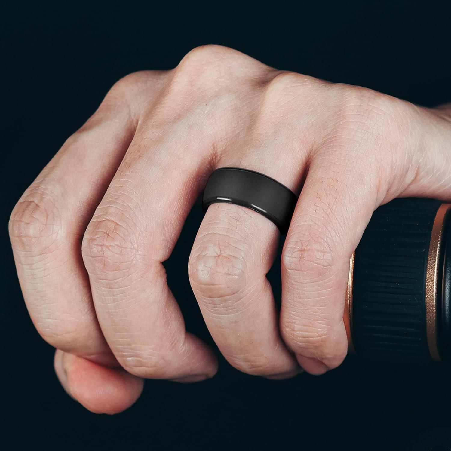 imageEgnaro Mens Silicone Wedding Rings 1467 Multipack Rubber Wedding Bands with Inner Arc Ergonomic Breathable Design for GymOutdoorGiftSETA3Black Black Black Black
