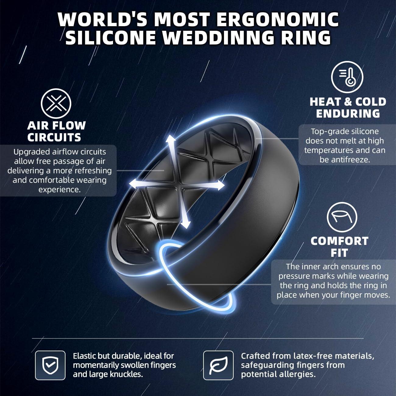 imageEgnaro Mens Silicone Wedding Rings 1467 Multipack Rubber Wedding Bands with Inner Arc Ergonomic Breathable Design for GymOutdoorGiftSETA3Black Black Black Black