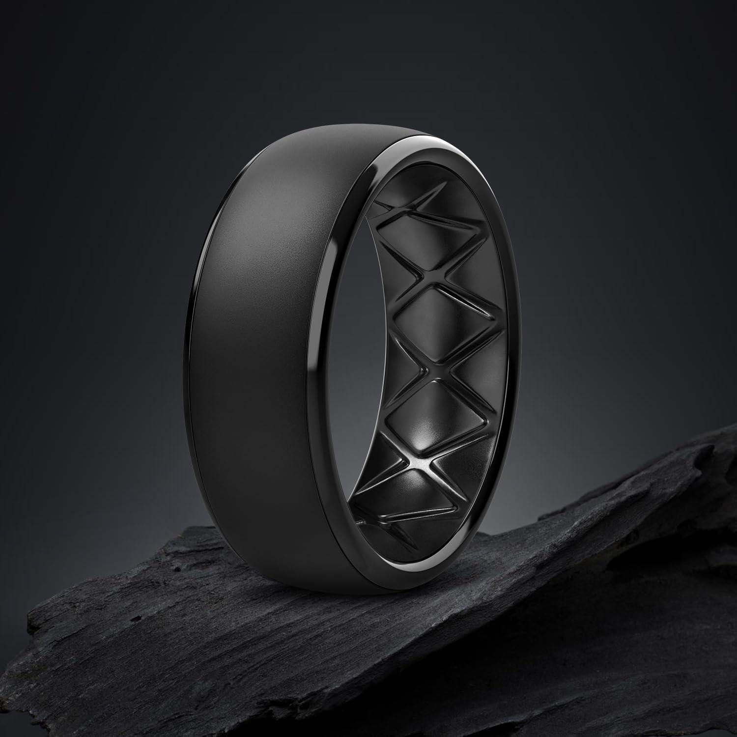 imageEgnaro Mens Silicone Wedding Rings 1467 Multipack Rubber Wedding Bands with Inner Arc Ergonomic Breathable Design for GymOutdoorGiftSETA3Black Black Black Black