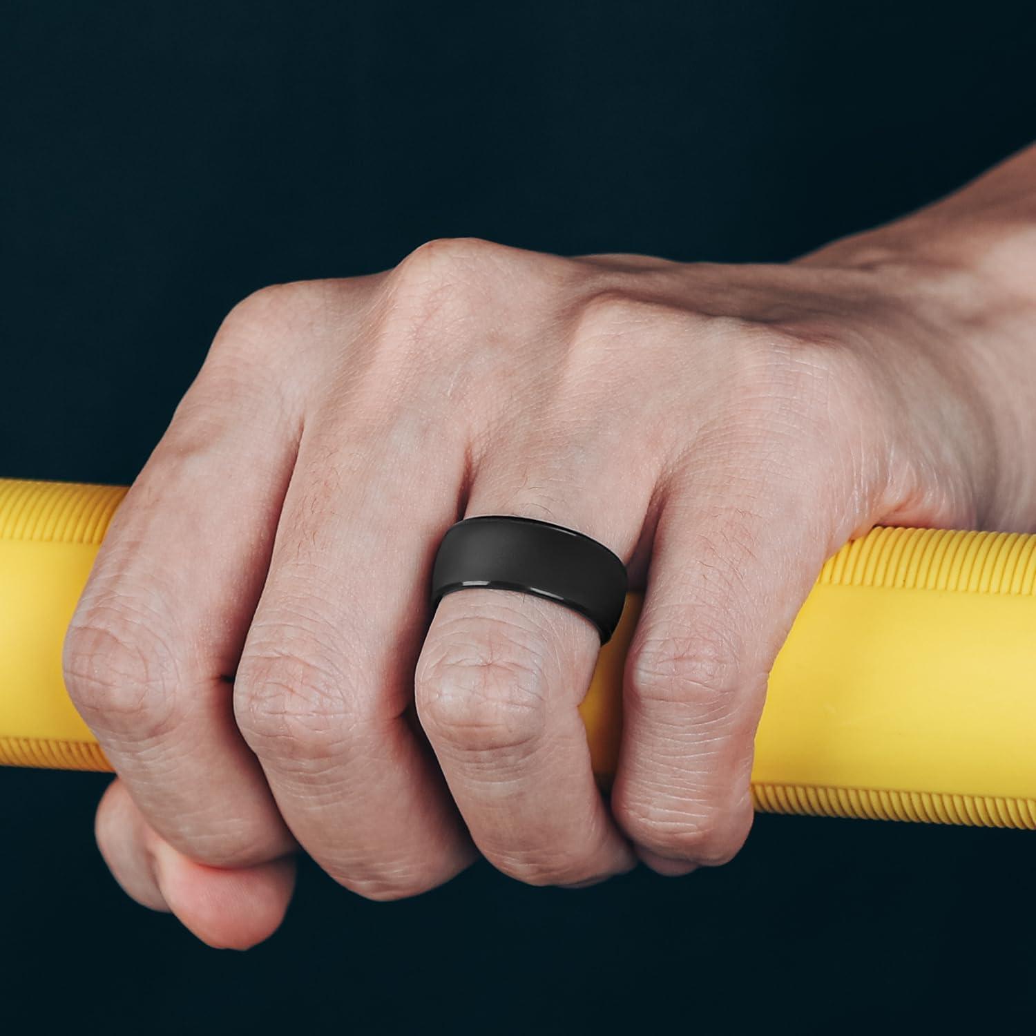 imageEgnaro Mens Silicone Wedding Rings 1467 Multipack Rubber Wedding Bands with Inner Arc Ergonomic Breathable Design for GymOutdoorGiftSETA4Black
