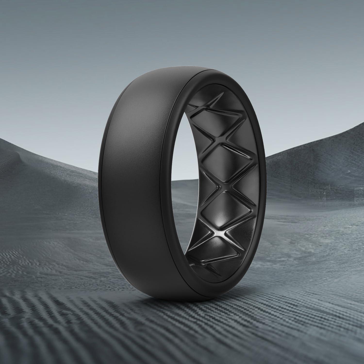 imageEgnaro Mens Silicone Wedding Rings 1467 Multipack Rubber Wedding Bands with Inner Arc Ergonomic Breathable Design for GymOutdoorGiftSETA4Black