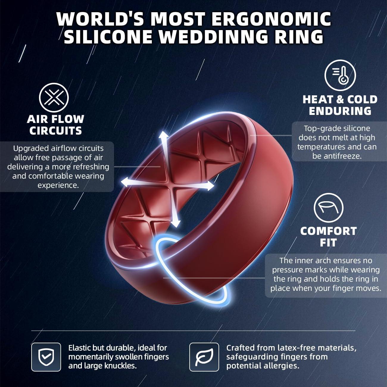 imageEgnaro Mens Silicone Wedding Rings 1467 Multipack Rubber Wedding Bands with Inner Arc Ergonomic Breathable Design for GymOutdoorGiftSETB1Black Light Gray Sea Blue Crimson Blue Gray Emerald Green Black Gray