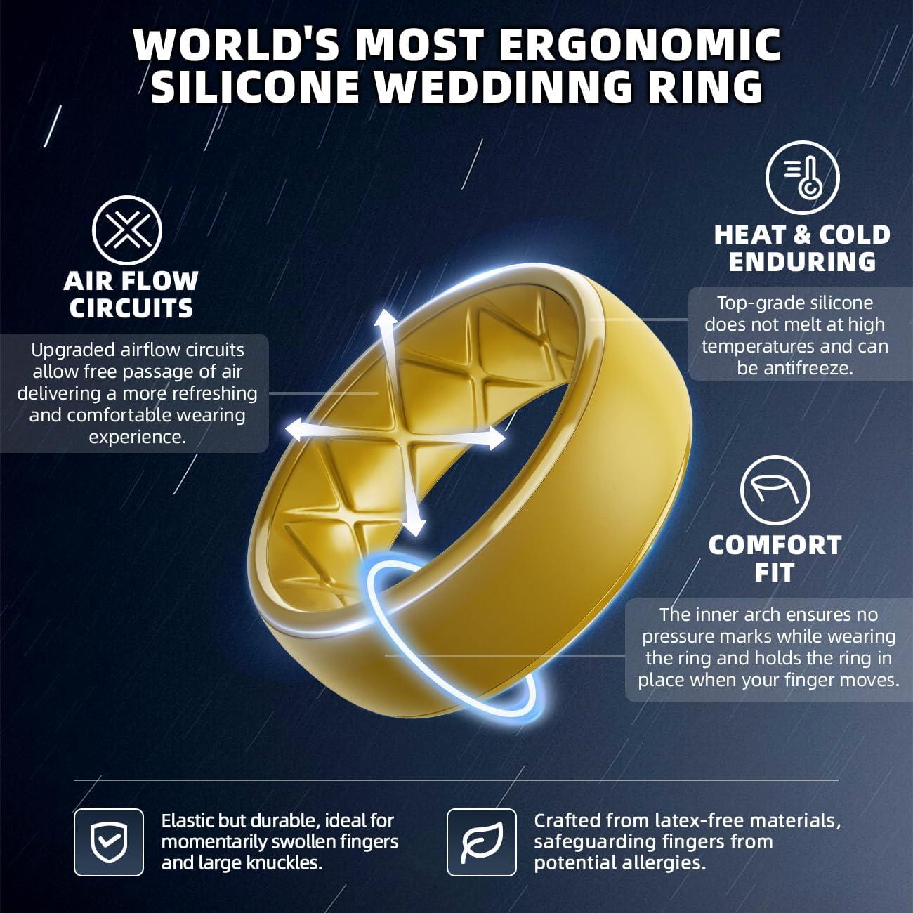 imageEgnaro Mens Silicone Wedding Rings 1467 Multipack Rubber Wedding Bands with Inner Arc Ergonomic Breathable Design for GymOutdoorGiftSETB3Black Muted Yellow Crimson Deep Blue Black Gray Pine Green Black