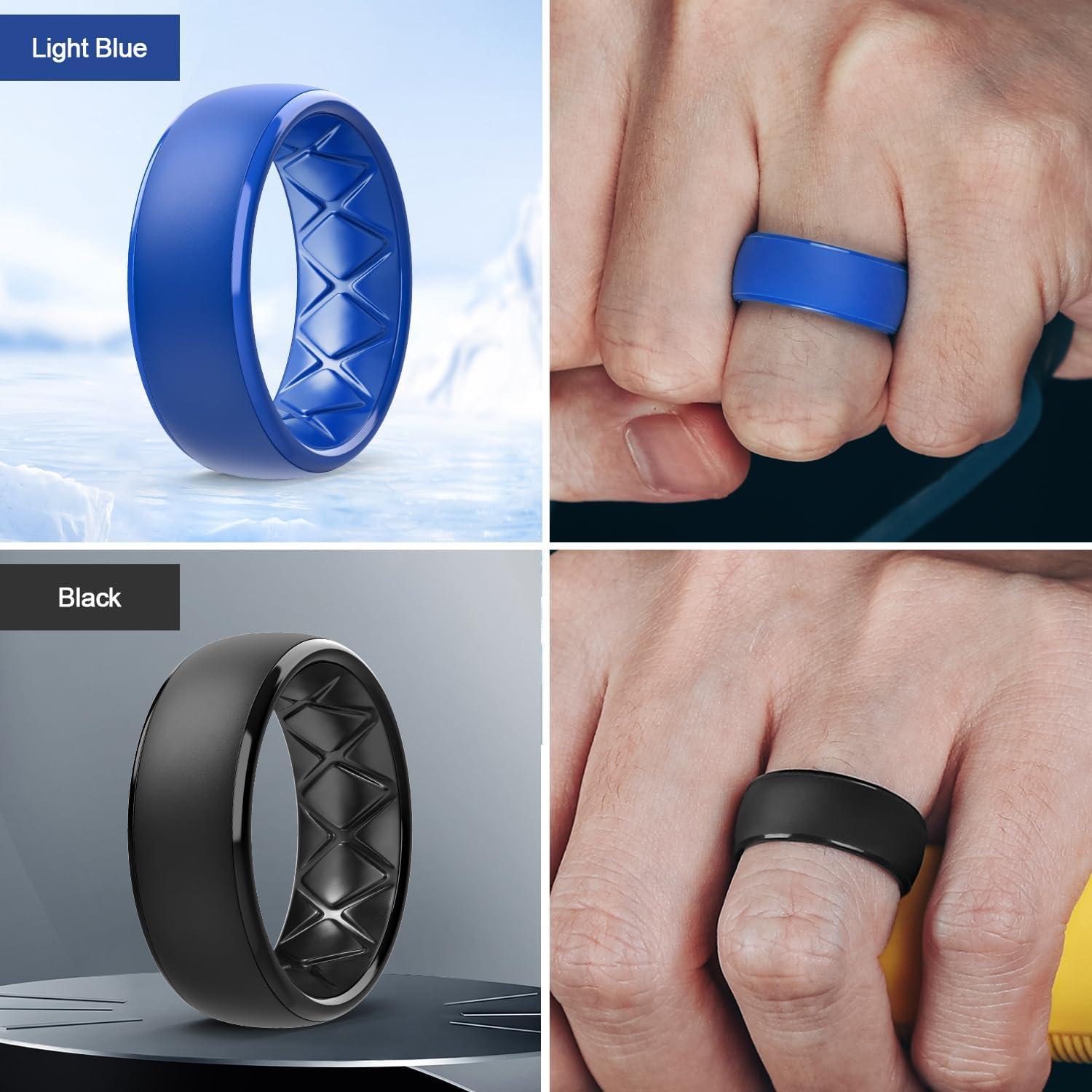 imageEgnaro Mens Silicone Wedding Rings 1467 Multipack Rubber Wedding Bands with Inner Arc Ergonomic Breathable Design for GymOutdoorGiftSETB5Black Red Orange Light Blue