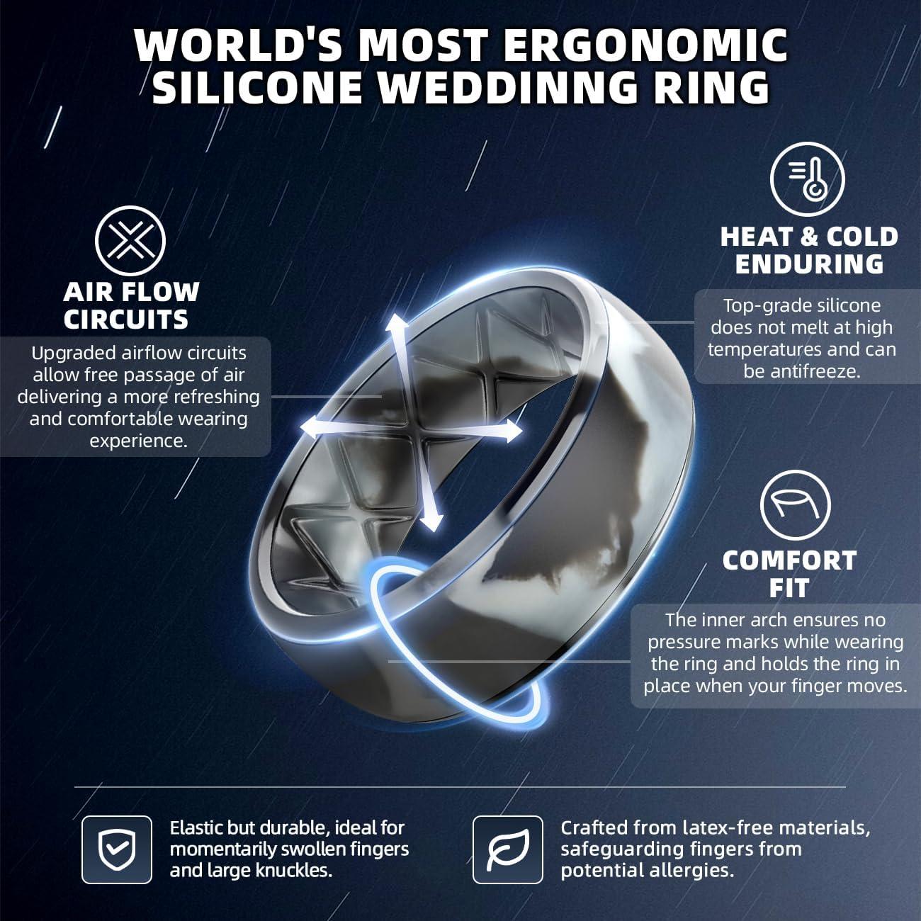 imageEgnaro Mens Silicone Wedding Rings 1467 Multipack Rubber Wedding Bands with Inner Arc Ergonomic Breathable Design for GymOutdoorGiftSETC5Black Light Gray Twilight Blue Black GrayBlack Camo