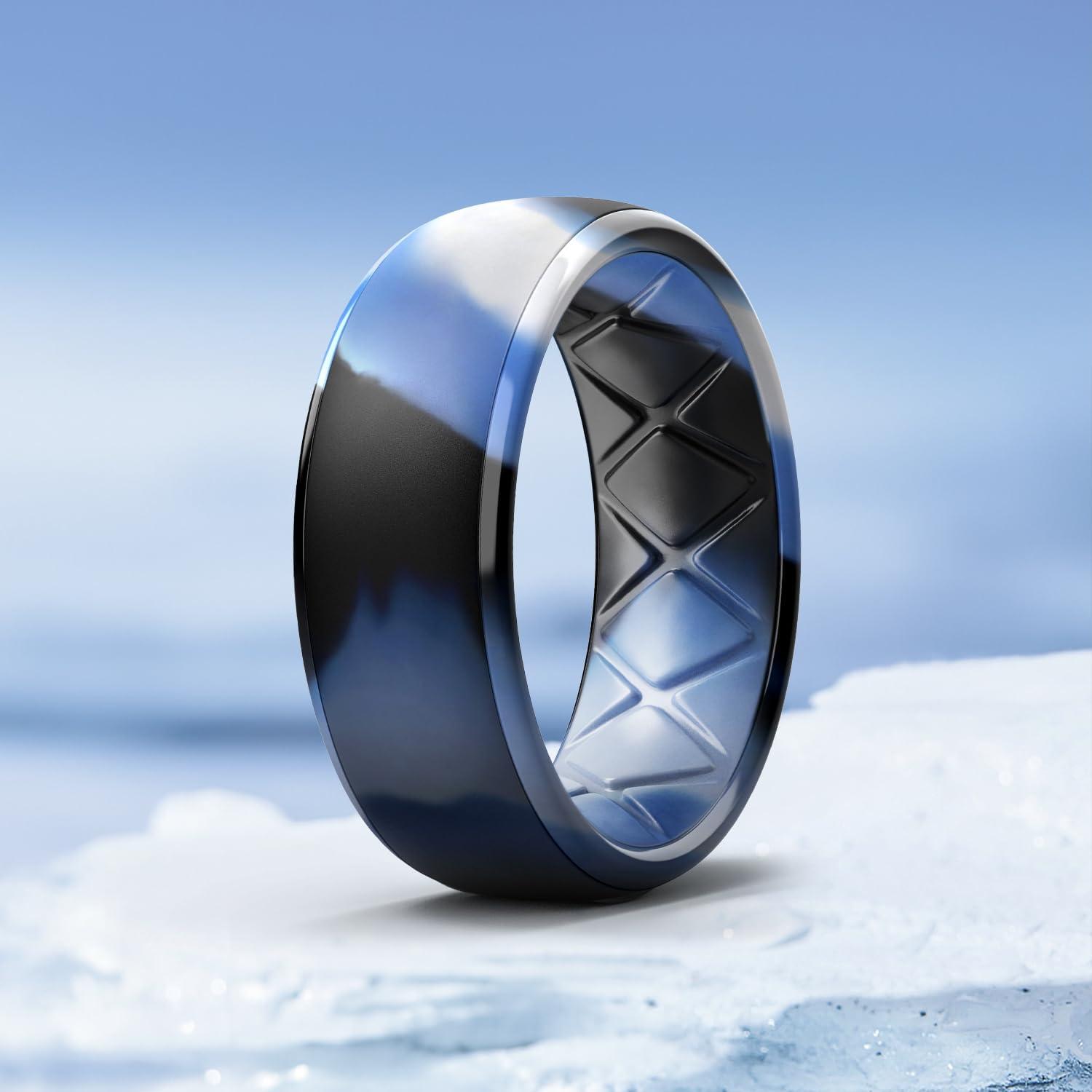 imageEgnaro Mens Silicone Wedding Rings 1467 Multipack Rubber Wedding Bands with Inner Arc Ergonomic Breathable Design for GymOutdoorGiftSETC7Navy Camo