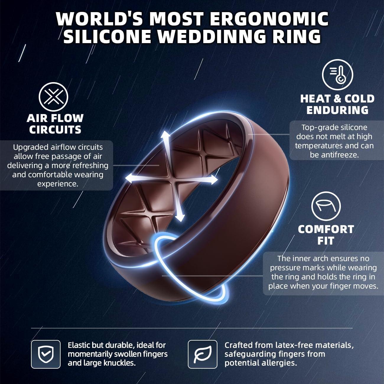 imageEgnaro Mens Silicone Wedding Rings 1467 Multipack Rubber Wedding Bands with Inner Arc Ergonomic Breathable Design for GymOutdoorGiftSETD2Silver Dark Gray Twilight Blue Black Purple Coffee Brown Black Gray Black