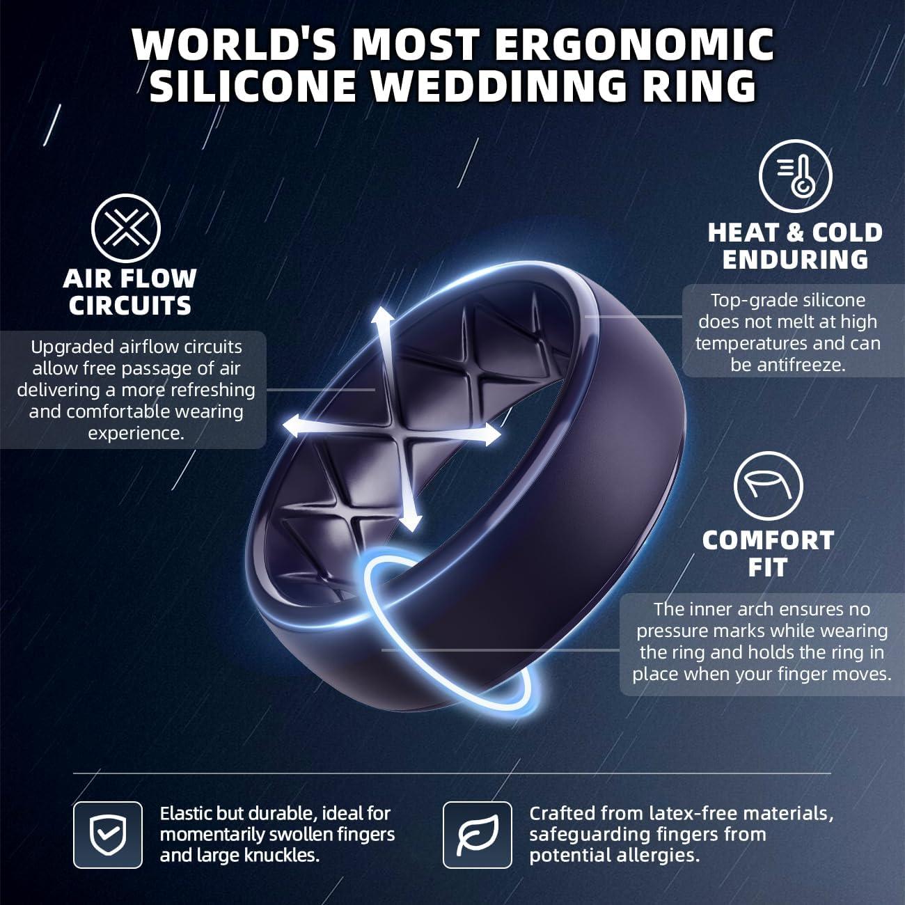 imageEgnaro Mens Silicone Wedding Rings 1467 Multipack Rubber Wedding Bands with Inner Arc Ergonomic Breathable Design for GymOutdoorGiftSETD4Dark Gray Twilight Blue Black Purple Black