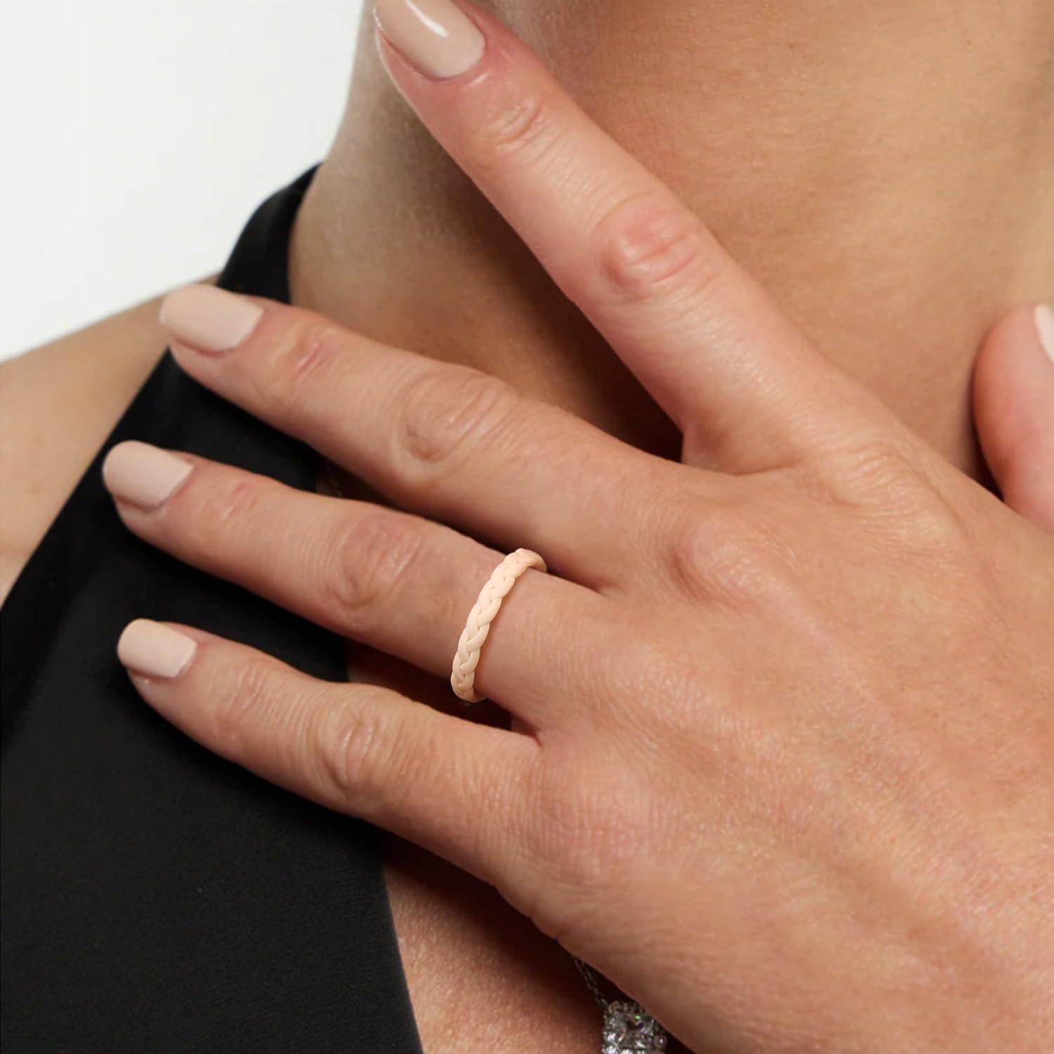 imageEgnaro Thin Silicone Anniversary Rings25mm Wide 2mm Thick Woven Design Statement Rubber Wedding bands Women25 Variety MultipackSETGLight Nude Black