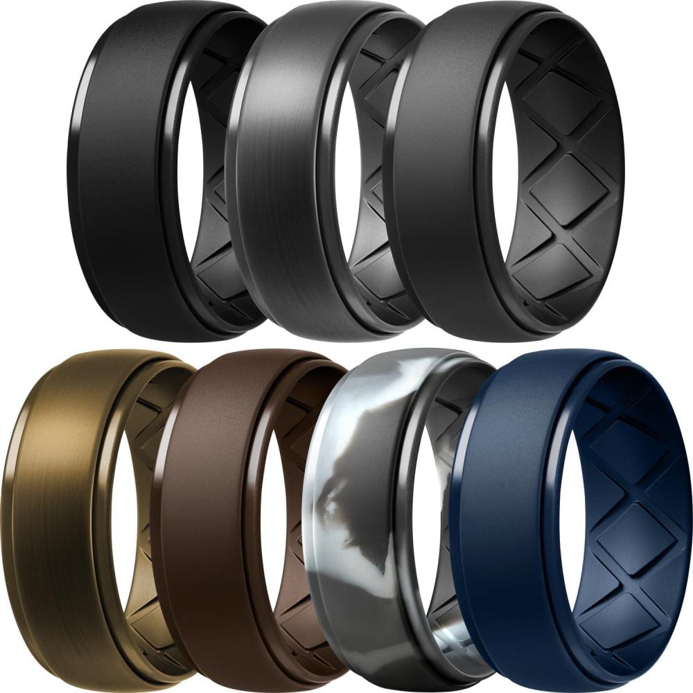imageEgnaro Inner Arc Ergonomic Breathable Design Silicone Rings Mens with Half Sizes 14567 Rubber Wedding Bands 10mm Wide25mm Thick