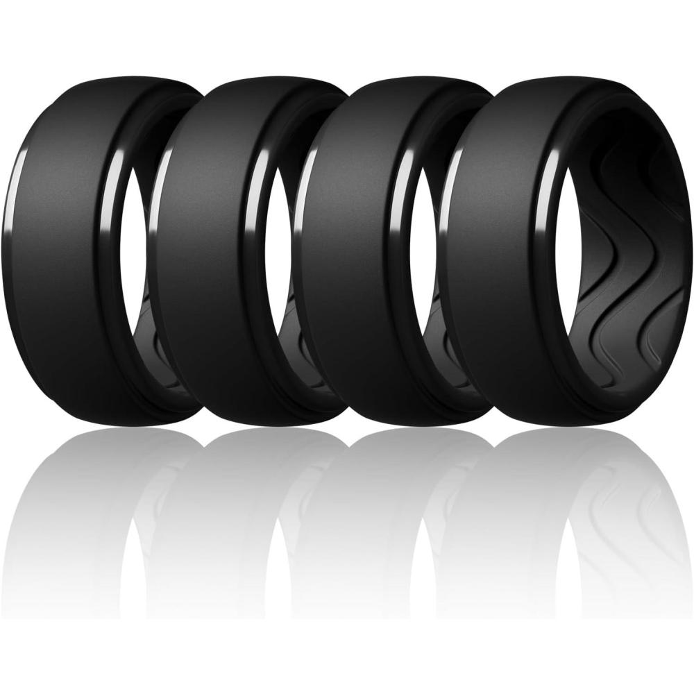 imageEgnaro Mens Silicone Rings 10mm Wide 25mm Thick Rubber Wedding Bands with Inner Arc Ergonomic Breathable Design 1457 Variety MultipackSETA5Black Black Black Black