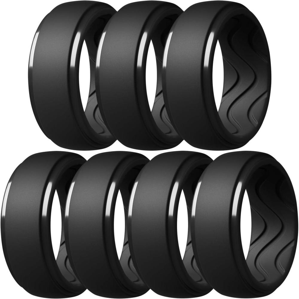 imageEgnaro Mens Silicone Rings 10mm Wide 25mm Thick Rubber Wedding Bands with Inner Arc Ergonomic Breathable Design 1457 Variety MultipackSETKBlack Black Black Black Black Black Black