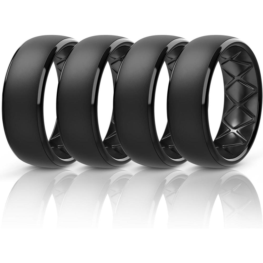 imageEgnaro Mens Silicone Wedding Rings 1467 Multipack Rubber Wedding Bands with Inner Arc Ergonomic Breathable Design for GymOutdoorGiftSETA3Black Black Black Black