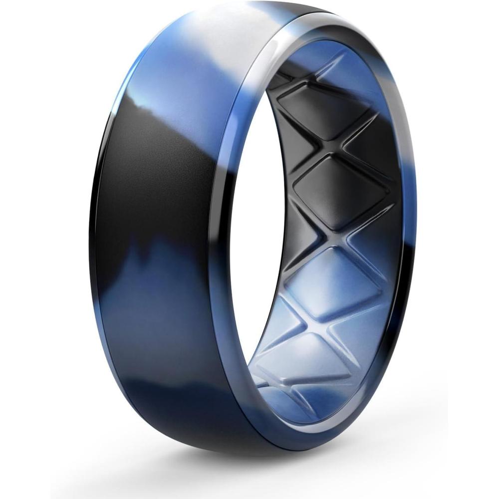 imageEgnaro Mens Silicone Wedding Rings 1467 Multipack Rubber Wedding Bands with Inner Arc Ergonomic Breathable Design for GymOutdoorGiftSETC7Navy Camo