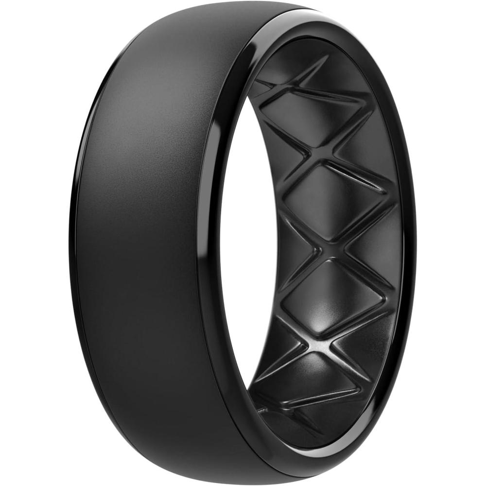 imageEgnaro Mens Silicone Wedding Rings 1467 Multipack Rubber Wedding Bands with Inner Arc Ergonomic Breathable Design for GymOutdoorGiftSETOBlack