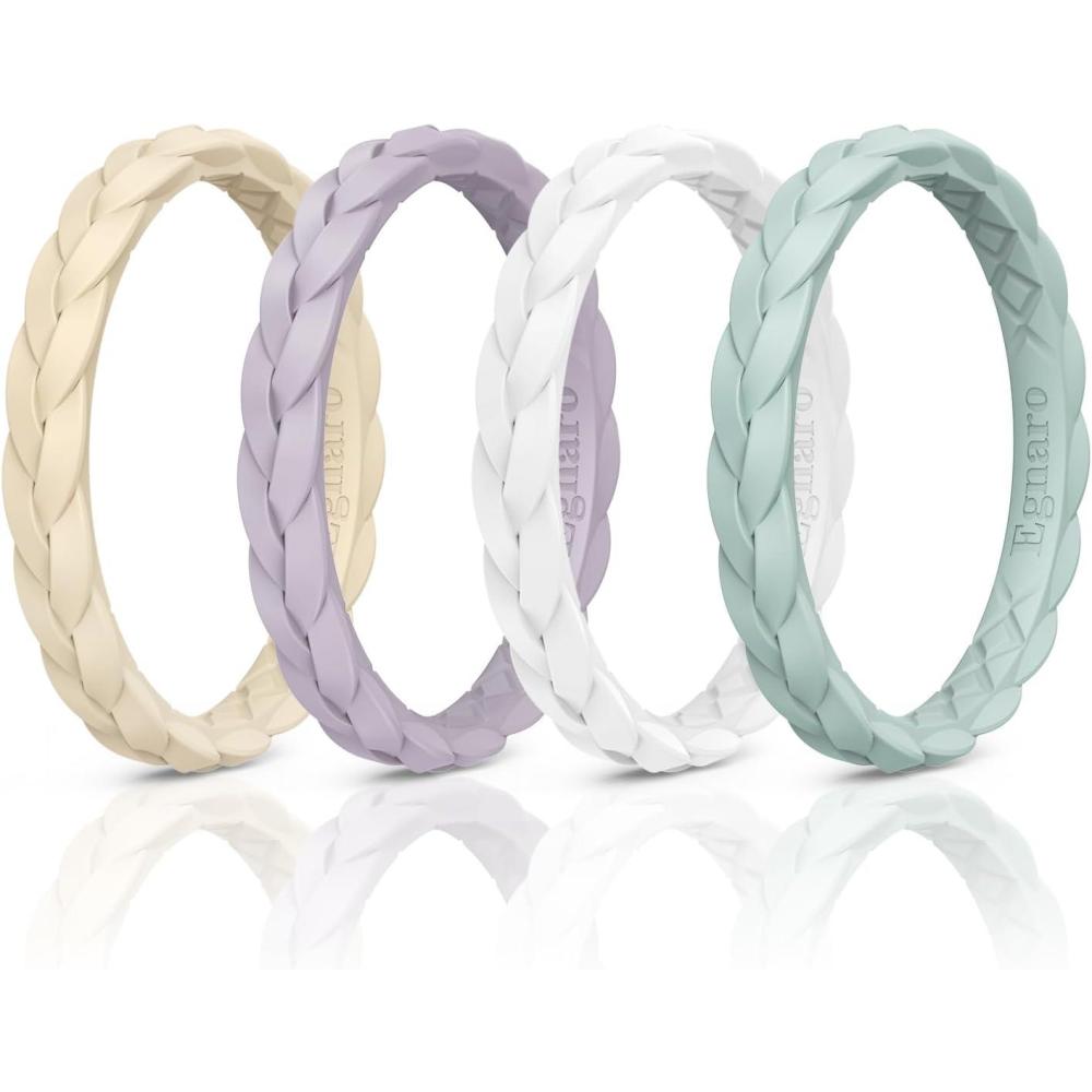 imageEgnaro Thin Silicone Anniversary Rings25mm Wide  2mm Thick Woven Design Statement Rubber Wedding bands Women25 Variety MultipackSETDLight Nude Cloudy Pink Light gray green White
