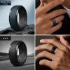 Egnaro Men’s Silicone Wedding Rings, 10.5mm x 2.8mm Thick Black Rubber Engagement Band Waterproof For Workout(SETC-Black Gray/Light Gray  Olive Green/Black  Twilight Blue/Black  Black)