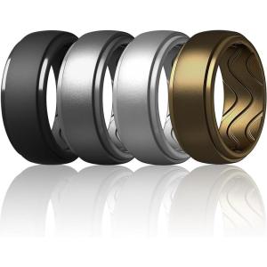 Egnaro Men’s Silicone Rings 10mm Wide 2.5mm Thick, Rubber Wedding Bands with Inner Arc Ergonomic Breathable Design, 1/4/5/7 Variety Multipack(SETA7-Silver Bronze Dark Silver Black)