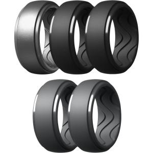 Egnaro Men’s Silicone Rings 10mm Wide 2.5mm Thick, Rubber Wedding Bands with Inner Arc Ergonomic Breathable Design, 1/4/5/7 Variety Multipack(SETB1-Dark Silver Black Gray Black Gray Black Black)