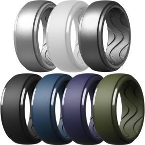 Egnaro Men’s Silicone Rings 10mm Wide 2.5mm Thick, Rubber Wedding Bands with Inner Arc Ergonomic Breathable Design, 1/4/5/7 Variety Multipack(SETB7-Silver White Black Dark Silver Twilight Blue Black Purple Dark Foliage Green)