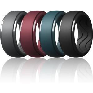 Egnaro Men’s Silicone Rings 10mm Wide 2.5mm Thick, Rubber Wedding Bands with Inner Arc Ergonomic Breathable Design, 1/4/5/7 Variety Multipack(SETB8-Black Gray Maroon Deep Blue Black)