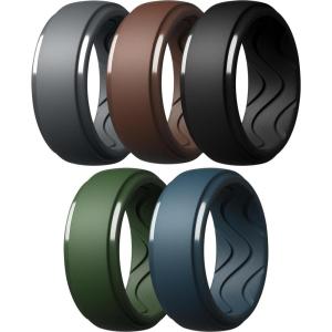 Egnaro Men’s Silicone Rings 10mm Wide 2.5mm Thick, Rubber Wedding Bands with Inner Arc Ergonomic Breathable Design, 1/4/5/7 Variety Multipack(SETF-Black Gray Tan Dark Foliage Green Twilight Blue Black)
