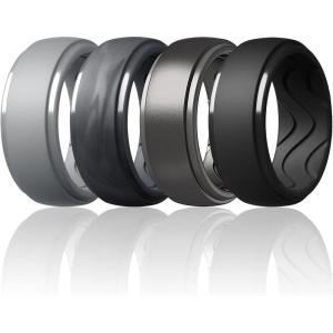 Egnaro Men’s Silicone Rings 10mm Wide 2.5mm Thick, Rubber Wedding Bands with Inner Arc Ergonomic Breathable Design, 1/4/5/7 Variety Multipack(SETI-Light Gray Black Gray-Black Camo Metallic Platinum Black)