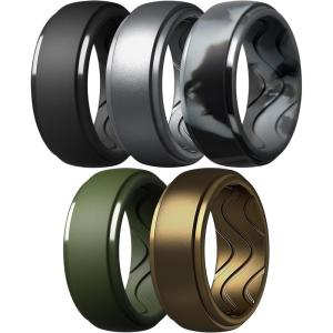 Egnaro Men’s Silicone Rings 10mm Wide 2.5mm Thick, Rubber Wedding Bands with Inner Arc Ergonomic Breathable Design, 1/4/5/7 Variety Multipack(SETL-Black Dark Silver Black Gray Camo Olive Green Bronze)