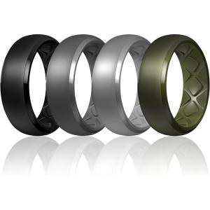 Egnaro Men’s Silicone Wedding Rings: 1/4/6/7 Multipack Rubber Wedding Bands with Inner Arc Ergonomic Breathable Design for Gym/Outdoor/Gift(SETA1-Black Black Gray Light Gray Olive Green)