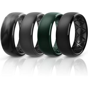 Egnaro Men’s Silicone Wedding Rings: 1/4/6/7 Multipack Rubber Wedding Bands with Inner Arc Ergonomic Breathable Design for Gym/Outdoor/Gift(SETB2-Black Gray-Black Camo Black Gray Pine Green Black)