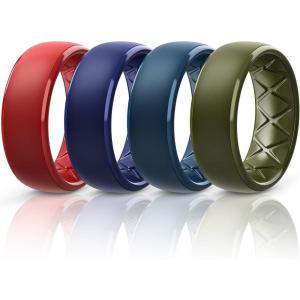 Egnaro Men’s Silicone Wedding Rings: 1/4/6/7 Multipack Rubber Wedding Bands with Inner Arc Ergonomic Breathable Design for Gym/Outdoor/Gift(SETB6-Red Dark Blue Dusk Blue Olive Green)