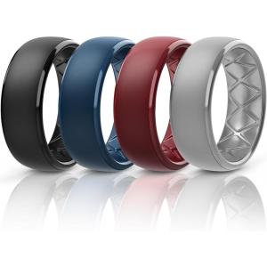 Egnaro Men’s Silicone Wedding Rings: 1/4/6/7 Multipack Rubber Wedding Bands with Inner Arc Ergonomic Breathable Design for Gym/Outdoor/Gift(SETC6-Black Light Gray Twilight Blue Maroon)