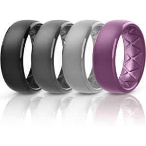 Egnaro Men’s Silicone Wedding Rings: 1/4/6/7 Multipack Rubber Wedding Bands with Inner Arc Ergonomic Breathable Design for Gym/Outdoor/Gift(SETD6-Black Black Gray Light Gray Orchid Haze)