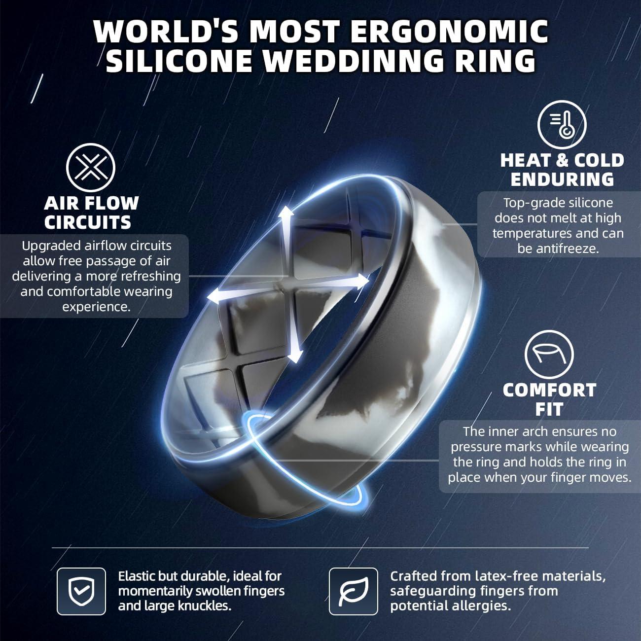 imageEgnaro Inner Arc Ergonomic Breathable Design Silicone Rings Mens with Half Sizes 14567 Rubber Wedding Bands 10mm Wide25mm ThickSETH4Black Black Gray Black GrayBlack Camo Black Gray Blue Camo
