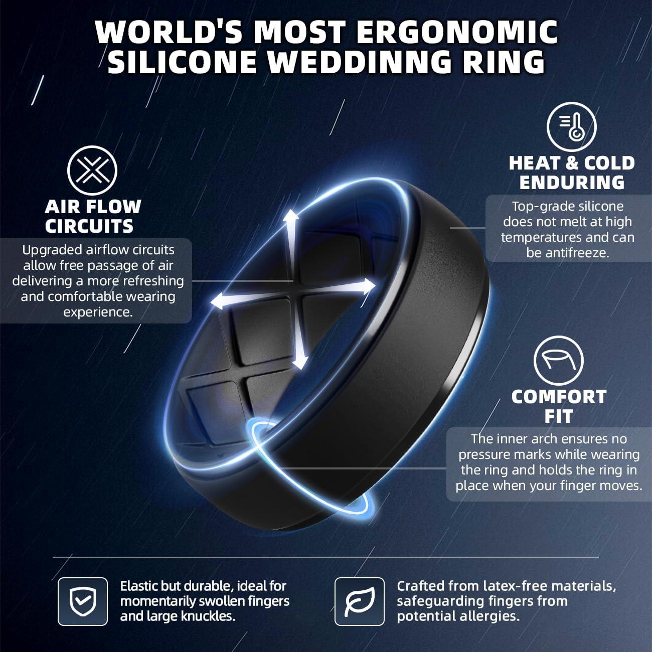 imageEgnaro Inner Arc Ergonomic Breathable Design Silicone Rings Mens with Half Sizes 14567 Rubber Wedding Bands 10mm Wide25mm ThickSETIBlack