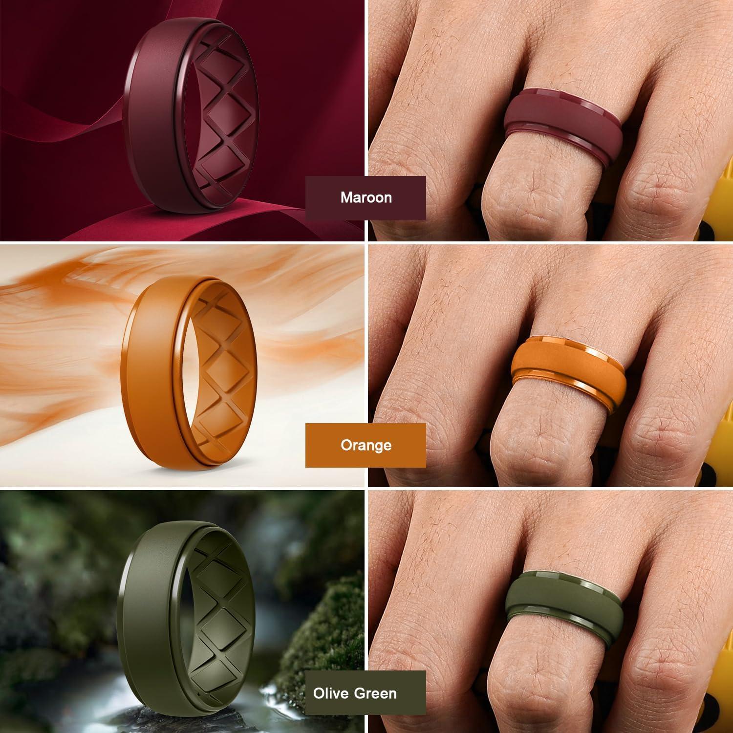 imageEgnaro Inner Arc Ergonomic Breathable Design Silicone Rings Mens with Half Sizes 14567 Rubber Wedding Bands 10mm Wide25mm ThickSETQMetal Gold Chestnut Black Gray Camoue Black White Olive Green Orange