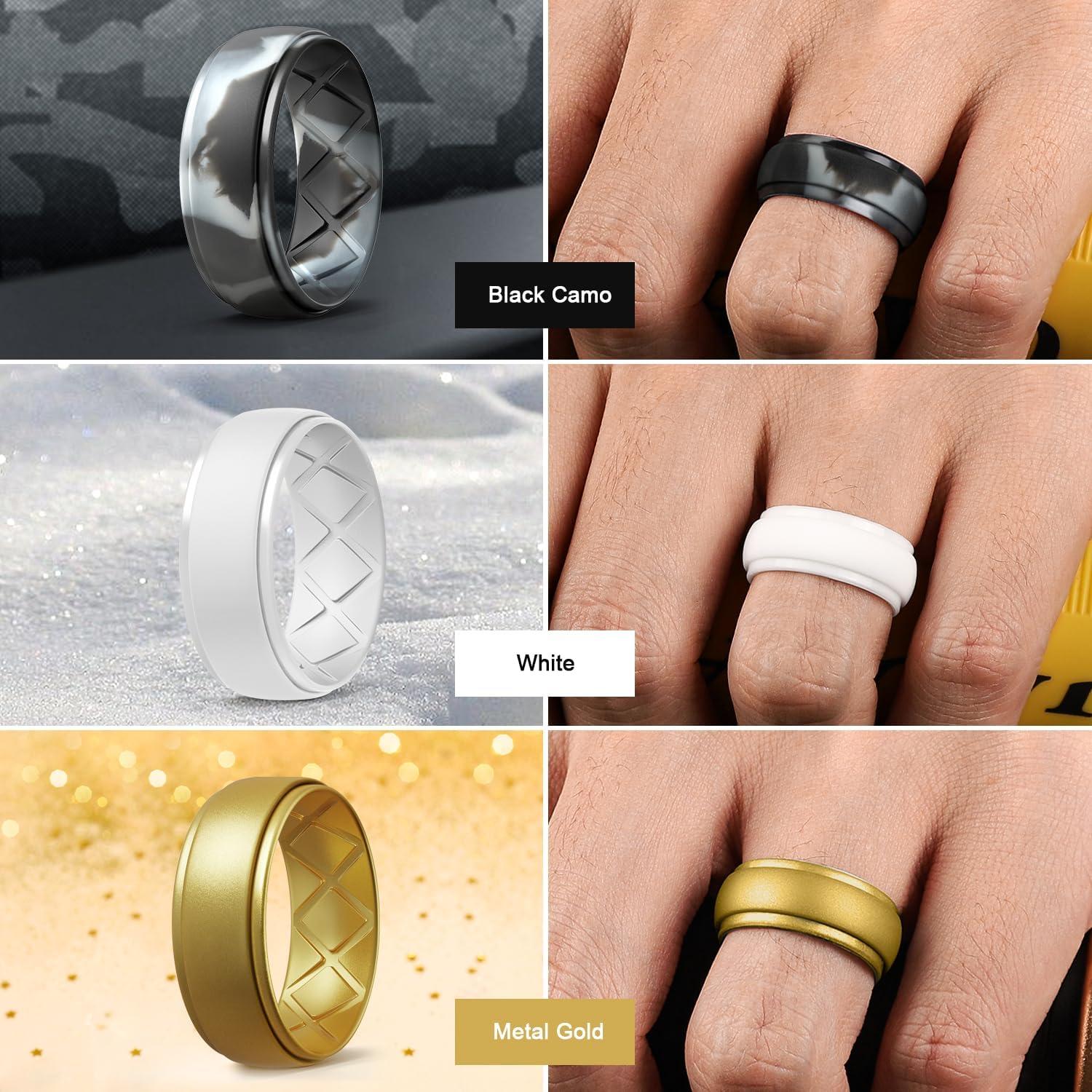 imageEgnaro Inner Arc Ergonomic Breathable Design Silicone Rings Mens with Half Sizes 14567 Rubber Wedding Bands 10mm Wide25mm ThickSETQMetal Gold Chestnut Black Gray Camoue Black White Olive Green Orange