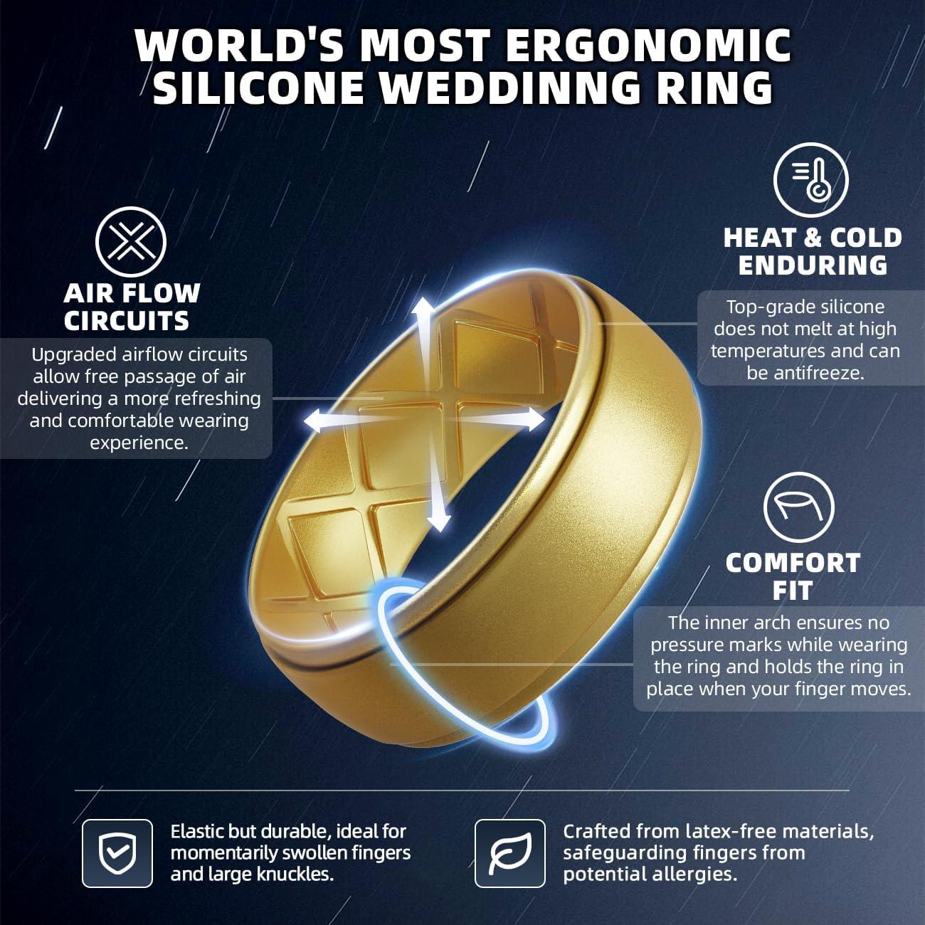 imageEgnaro Inner Arc Ergonomic Breathable Design Silicone Rings Mens with Half Sizes 14567 Rubber Wedding Bands 10mm Wide25mm ThickSETQMetal Gold Chestnut Black Gray Camoue Black White Olive Green Orange