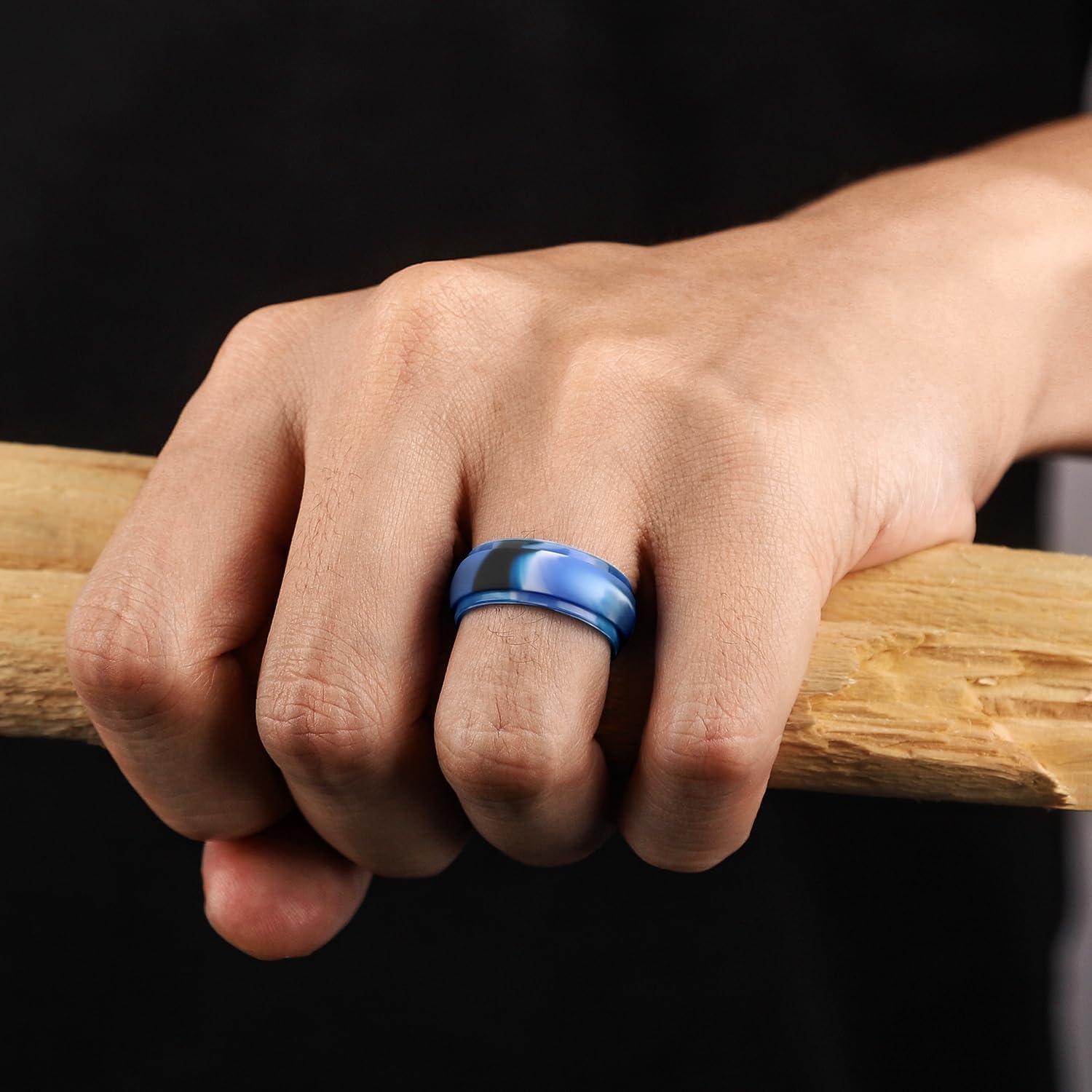 imageEgnaro Inner Arc Ergonomic Breathable Design Silicone Rings Mens with Half Sizes 14567 Rubber Wedding Bands 10mm Wide25mm ThickSETSNavy Camo